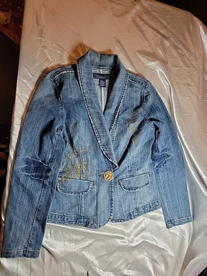 Chaqueta vaquera de colección Baccini Blazer bolsillos estrás talla M J002 Foto 1 de 4