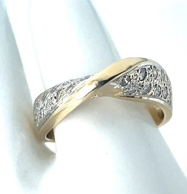 14k Yellow Gold Pave Set .45 Ct Tw Diamond Raised Twist Ring Size 6 Minus 6.2 Gr - Image 1 of 4