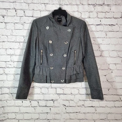 Jaqueta Express cinza bainha peplum mistura de lã peito duplo tamanho P Preppy militar  - Imagem 1 de 4