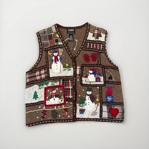 Vintage Designers Originals Studio Joy Weihnachtsweste Damen XL braun bestickt - Bild 1 von 6