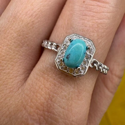 Anillo de plata de ley 925 turquesa 5x3 mm piedras preciosas naturales circón joyería nupcial Foto 1 de 4