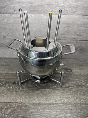 Conjunto de fondue All-Clad aço inoxidável 3 qt panela com 4 garfos e queimadores - Imagem 1 de 4