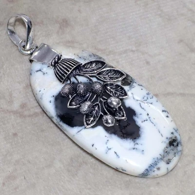 Leaf Dendritic Opal 925 Silver Plated Cap Gemstone Pendant 2.5" GW - Image 1 of 3