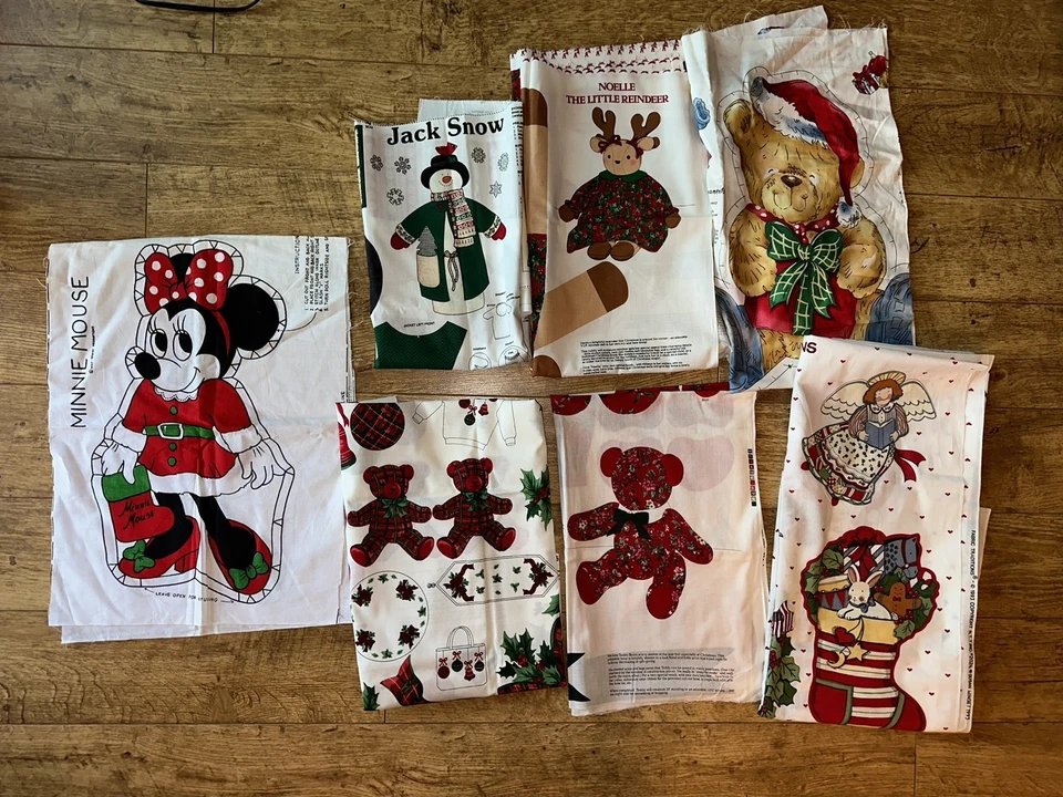 Lote de 7 apliques vintage de Navidad de algodón con paneles de tela de corte y costura VIP Foto 1 de 4