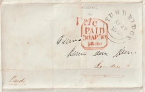 1840 KENT RED PD1 AT ANGLE KT1248 UPP TUNBRIDGE UNIFORM PENNY POST TO LONDON - Picture 1 of 3