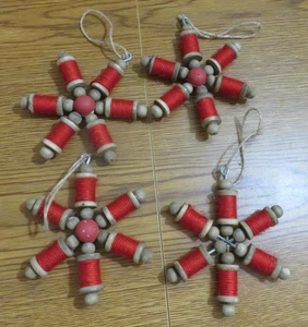 HOLZSPULE SCHNEEFLOCKE ORNAMENTE RUSTIKAL HÜTTE LANDHAUS 5" 4ER SET - Bild 1 von 4