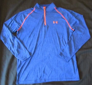 Under Armour Loose Heat Gear Blue 1/4 Zip Blue/Orange Long Sleeve-Shirt sz.M - Picture 1 of 3