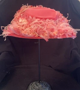 Vintage 1950s Pink Flowers & Feathers Velvet Hat by Original Roberta Bernays - Picture 1 of 11