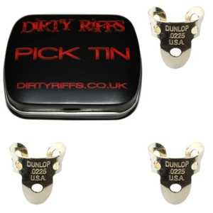 3 x Dunlop 37 0225 Fingerpicks Brass 0.0225 - In A Handy Pick Tin - Picture 1 of 1