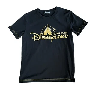 Hong Kong Disneyland Shirt S Womens Black Gold Embroidered Castle Spellout Logo - Picture 1 of 8