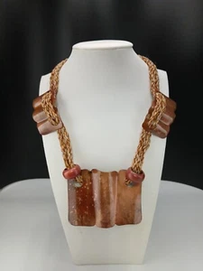 ARTISAN vintage glazed copper modernist design braided cord necklace - Picture 1 of 8