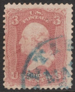 Scott #65 Used 3 Cent Rose 1861-62  Blue Cancel      65SP17-47 - Picture 1 of 2