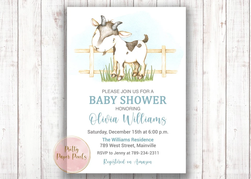 Invitación Baby Shower Cabra Niño, Granja, Animal, Bebé, Niño, Digital o Impresa Foto 1 de 1