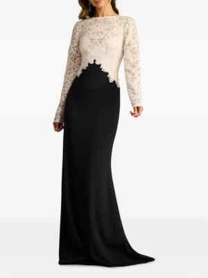 Vestido Tadashi Shoji Negro Marfil Mixto Media Manga Larga Lentejuelas Encaje Talla 8 $518 Foto 1 de 4