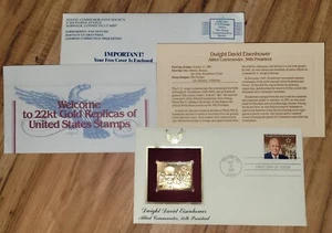 First Day of Issue Dwight David EISENHOWER 22kt GOLD Replica Stamp USA 25 Cent - Picture 1 of 6
