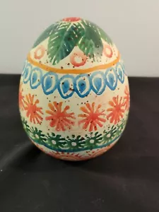 Vintage Italian Pottery Large Hand Painted Decorative Egg Figurine Blue Orange - Picture 1 of 8