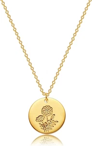 18K Gold Birth Flower Necklace Custom Floral Pendant Dainty Jewelry Gift - Picture 1 of 12