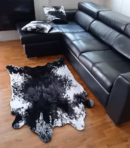 Faux Cowhide Rug Black White 150x100cm Set with Pillow Cases - Picture 1 of 9