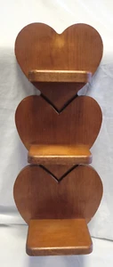Vtg Wood 3 Tier Heart Shaped Wall Hanging Display Shelf Farmhouse Country20 1/2” - Picture 1 of 7