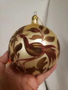 VTG ITALY BEAUTIFUL HAND PAINTED BLOWN GLASS ORNAMENT BALL BIRD PEACOCK BURGUNDY - Picture 1 of 14