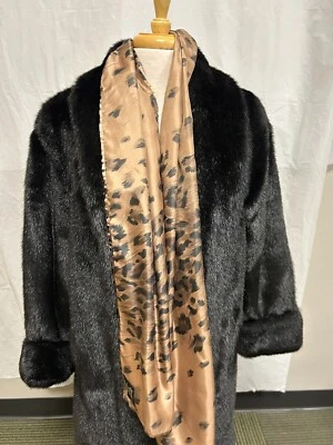 Dennis Basso Faux Fur Coat Black XS with Print Scarf - Image 1 of 4