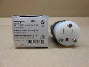 1 NIB ARROW HART 6269 SAFETY GRIP CONNECTOR 15A 125V 2P 3W GROUNDING NEMA 5-15R - Picture 1 of 2