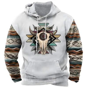 Stylish Printed Pullover Hoodie for Men with Pockets - Cozy Loose Fit Sweatshirt - Picture 1 of 70