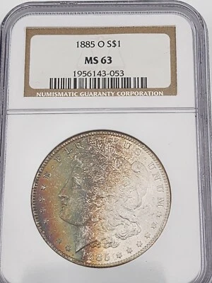 1885-O MS 63 Morgan Silver Dollar NGC Toned Blue, Green, Purple, Gold - Image 1 of 4