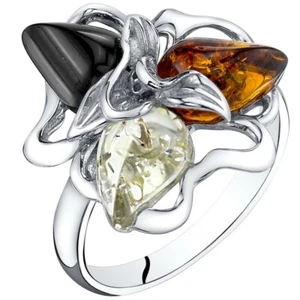 Anillo genuino de hoja estelar ámbar báltico en plata esterlina - Imagen 1 de 4