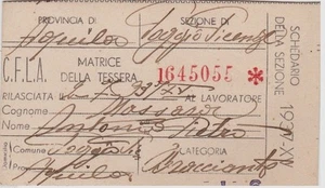 # POGGIO PICENZE (AQ): TESSERA AGRICOLTORE 1937 - Picture 1 of 1