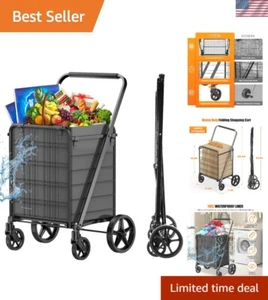 Compact Folding Shopping Cart with Enhanced Maneuverability & Waterproof Liner - Picture 1 of 11