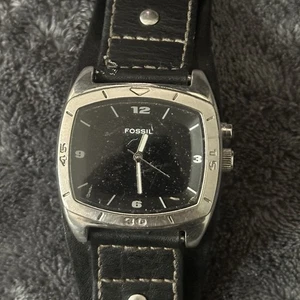 Fossil AM3696 Big Tic Men’s Watch – Black Face, Leather Band – Untested, Scratch - Picture 1 of 6