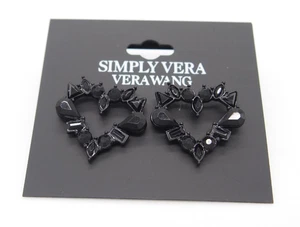 (1) Simply VERA WANG Black Gem Heart Earrings Post New - Picture 1 of 7