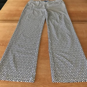 J. Mclaughlin Honeycomb Carmel Pants Women L Blue White Geometric Zip Pocket - Picture 1 of 13