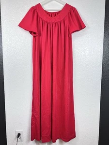 VTG Satin Full Length Nightgown Romanitc Red Embroidered Flowers Nylon - Picture 1 of 9