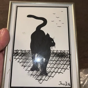 Max Signed Pen Art 1994 Black Cat In Roof - Bild 1 von 4