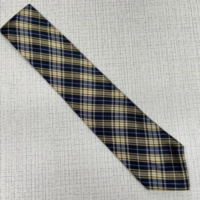 Галстук университетский CHAPS синее золото опрятный клетчатый 100% шелк - Изображение 1 из 4