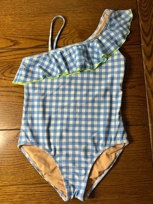 Maiô Crewcuts xadrez azul e branco um ombro feminino tamanho 12 - Imagem 1 de 4