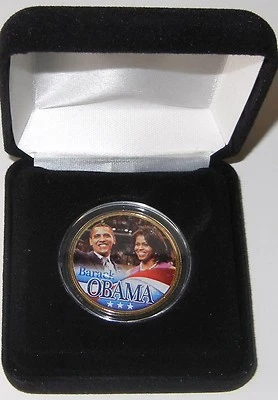PRESIDENT BARACK & MICHELLE OBAMA 24K GOLD COLORED DOLLAR WITH COA - Image 1 of 4
