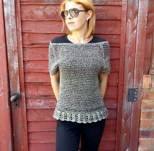 Top bohemio de verano verde oliva brillo/top de ganchillo/camisa de punto/desgaste de haya - Imagen 1 de 5