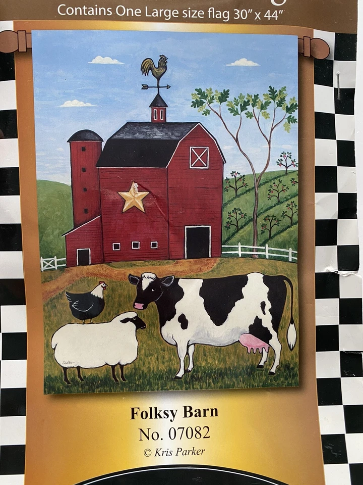 Bandera de jardín de patio 30” x 44” Folksy Barn #07082 vaca lechera oveja pollo ¡NUEVO! Foto 1 de 4