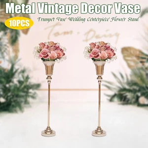 Metal Wedding Centerpieces Vase Versatile Trumpet Wedding Flower Vase Stand 10pc - Picture 1 of 15