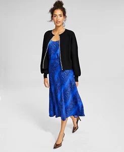 Charter Club (43*) Luxury Pearl-Trim Cropped Cashmere Cardigan Black Sz L $199 - Picture 1 of 2