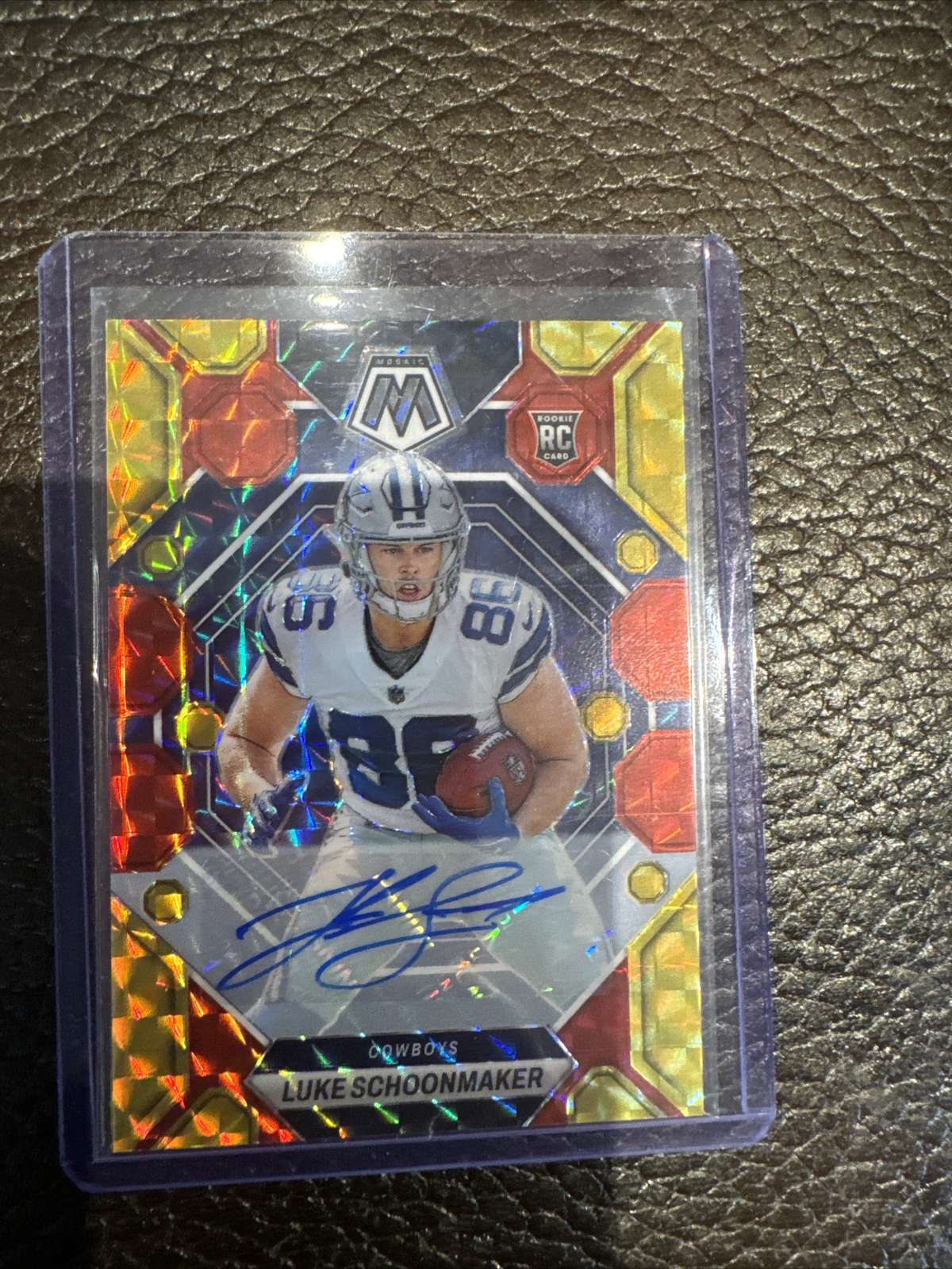 2023 Mosaic Luke Schoonmaker Choice Fusion Red & Yellow Rookie Auto #344 Lions