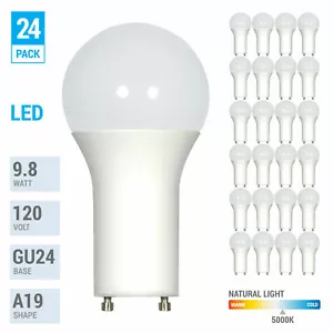(24 Pack) 9.8W =60W Dimmable A19 LED 50K Natural Twist and Lock GU24 Base Bulb - Picture 1 of 3