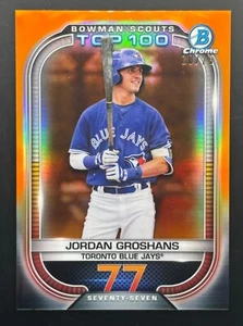 2021 Bowman Chrome - Jordan Groshans /25 Scouts Top 100 Orange Refractor #BTP-77 - Imagen 1 de 2