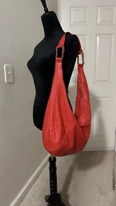 Vintage Anne Klein for Calderon 1980's Red Leather Shoulder hobo bag New! - Picture 1 of 8