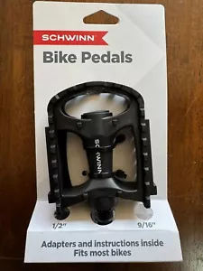 Black Schwinn Bike Pedals With Adapters (1/2” & 9/16”) Brand New - Picture 1 of 2