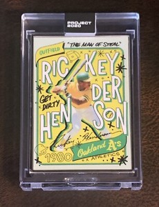 2020 TOPPS PROJECT 2020 #129 RICKEY HENDERSON ARTIST PROOF 7/20 BY SOPHIA CHANG