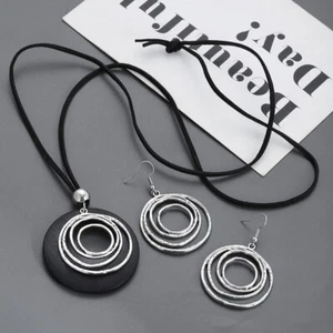 3 Stck. Vintage Runde Ohrringe Schmuck Set Bohe Frauen Anhänger Halskette Urlaub Geschenk - Bild 1 von 32